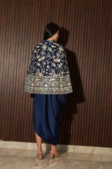 Tasuvure X MW  Reyna Gara Glazed Cape Jacket With Slip Easy Dress- Blue