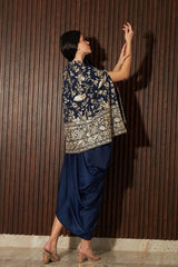 Tasuvure X MW  Reyna Gara Glazed Cape Jacket With Slip Easy Dress- Blue