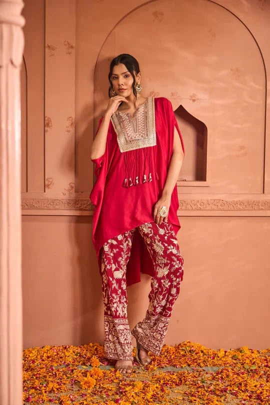 Tasuvure X MW  Reyna Gara Glazed Kaia Kaftan Top -Red