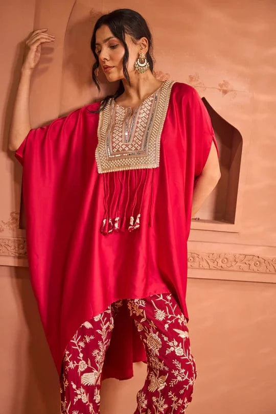 Tasuvure X MW  Reyna Gara Glazed Kaia Kaftan Top -Red