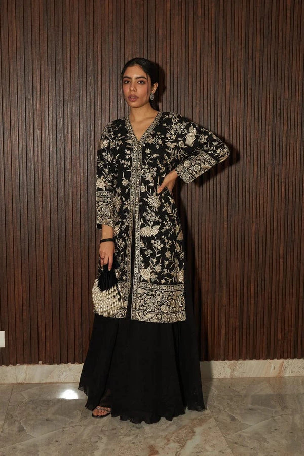 Tasuvure X MW  Reyna Gara Glazed Slit Kurta With Skirt - Black