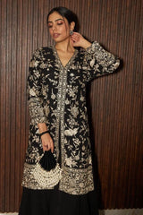 Tasuvure X MW  Reyna Gara Glazed Slit Kurta With Skirt - Black