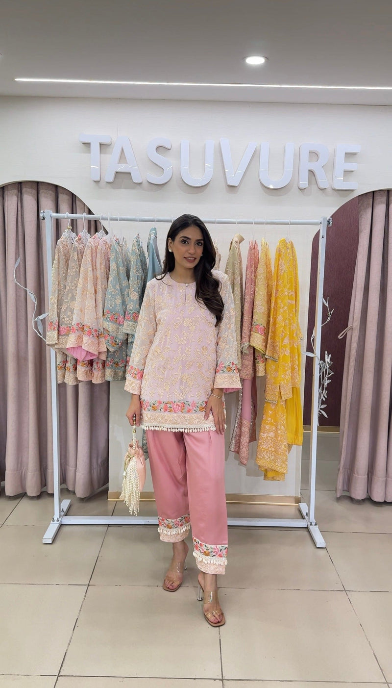 Tasuvure X MW  Reyna Gara Rose Dust Kurta with Pant - Pink