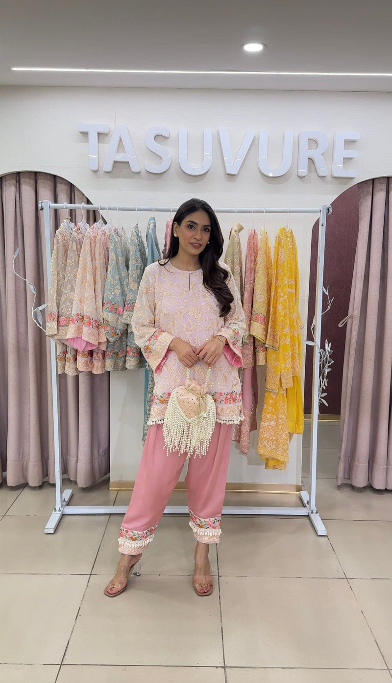 Tasuvure X MW  Reyna Gara Rose Dust Kurta with Pant - Pink