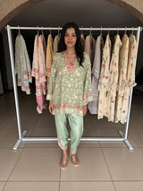 Tasuvure X MW  Reyna Gara Rose Dust Kurta with Tulip Pant - Sage Green