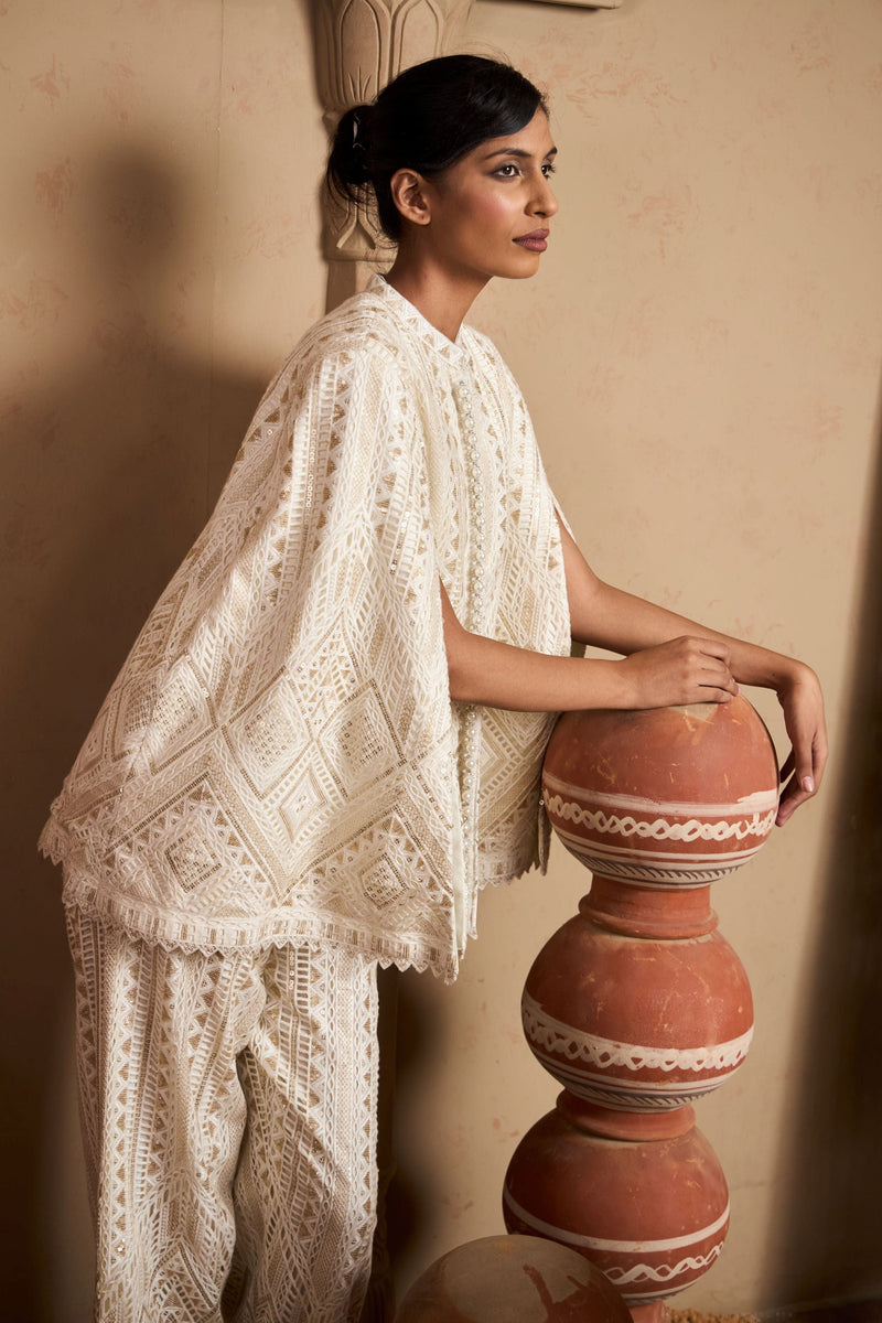 Tasuvure X MW  Seraphic Sequins Cape Jacket Set - Ivory