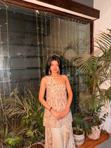 Tasuvure X MW Sharara Set Manvi Jain In MW One-shoulder Cape Set - ivory