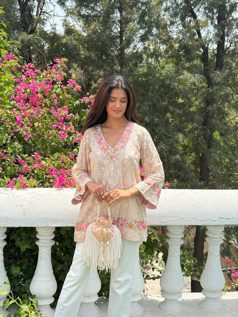 Tasuvure X MW  Shirts & Tops Reyna Gara Rose Dust Top - Beige
