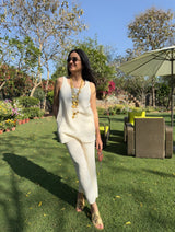 Tasuvure X MW Sleeveeless Top with Flared   Pant Set - White
