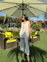 Tasuvure X MW Sleeveeless Top with Flared   Pant Set - White