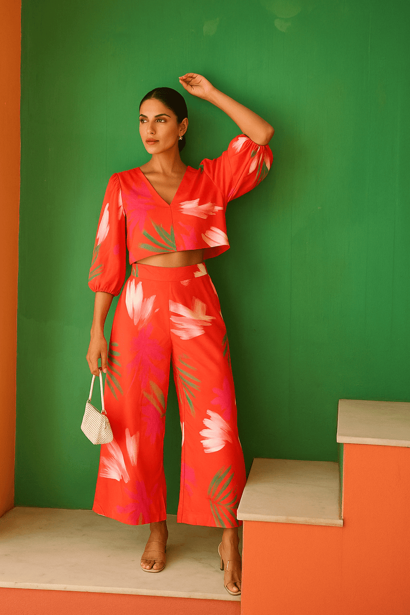 Tasuvure X MW  Soleil Bloom Crop Top and Pant - Red