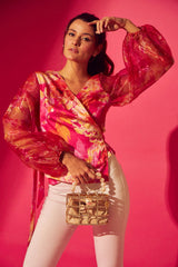 Tasuvure X MW Waverley Wrap Around Peasant Top - Pink