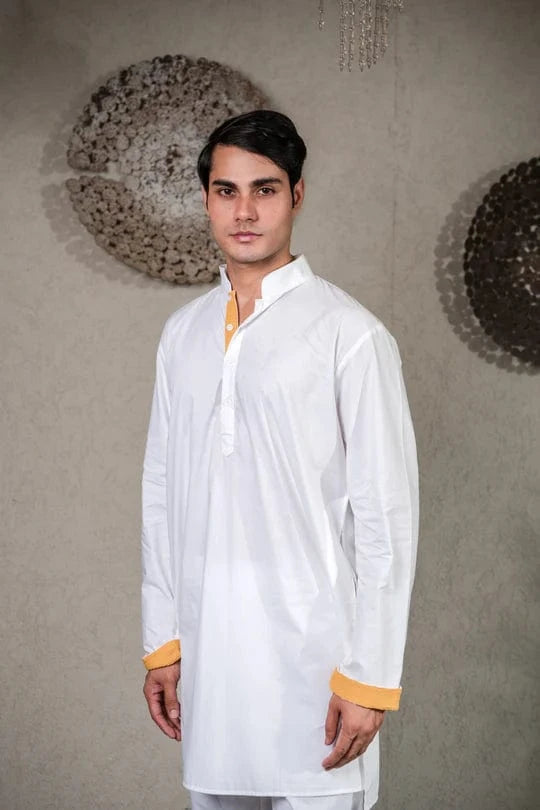 Tasuvure X MW  WHITE KURTA SET WITH YELLOW GARA GLAZED JACKET