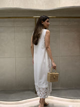 Tasuvure X MW White Linen Applique Dress