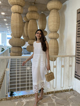 Tasuvure X MW White Linen Applique Dress