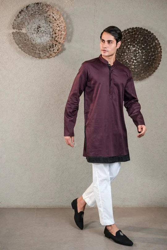 Tasuvure X MW  WINE KURTA SET WITH BLACK GARA GLAZED JACKET