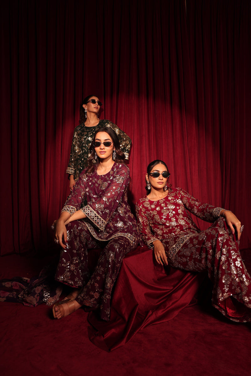 Tasuvure X MW  Zaira Zardosi Sharara Set - Green