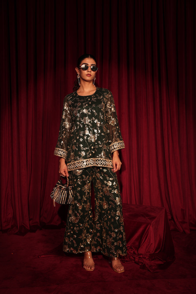 Tasuvure X MW  Zaira Zardosi Sharara Set - Green