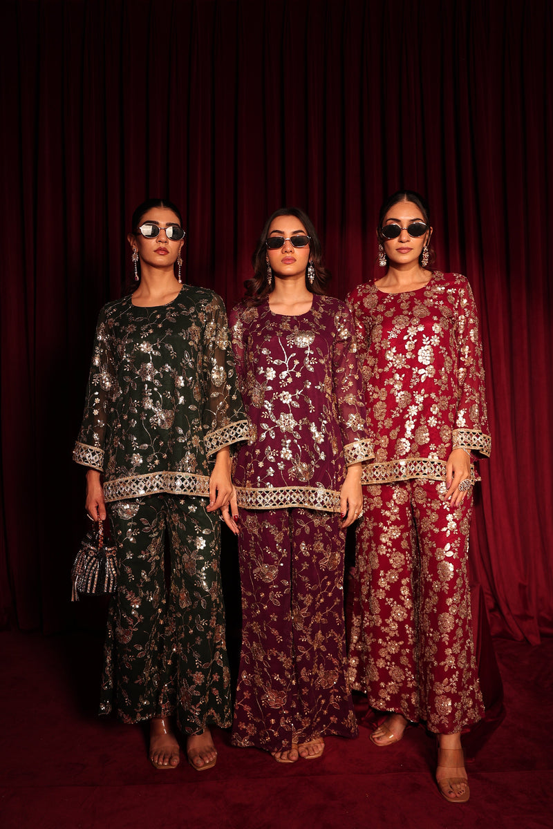 Tasuvure X MW  Zaira Zardosi Sharara Set - Green