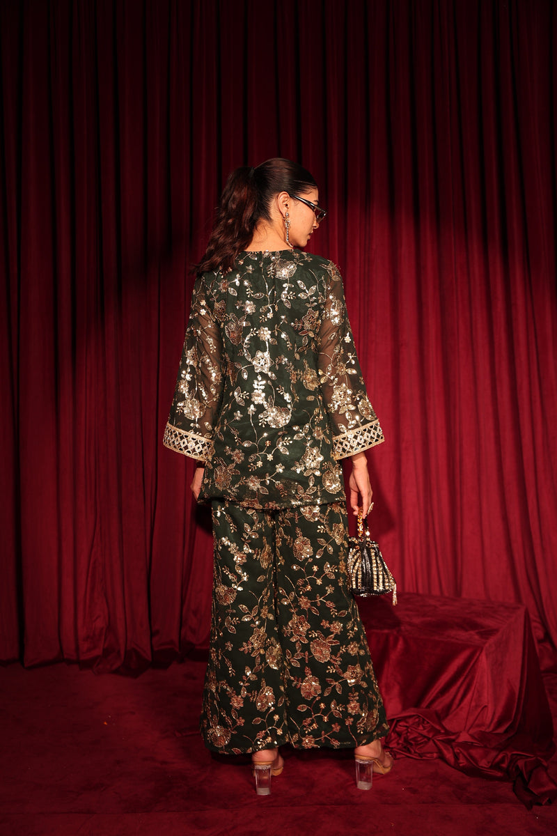 Tasuvure X MW  Zaira Zardosi Sharara Set - Green