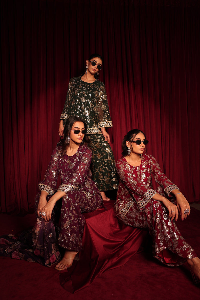 Tasuvure X MW  Zaira Zardosi Sharara Set - Green