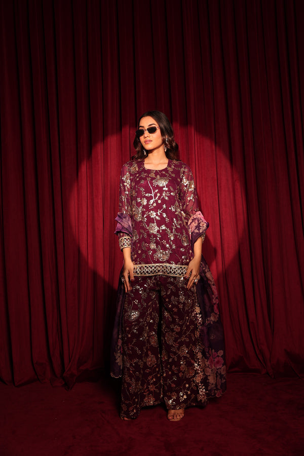 Tasuvure X MW  Zaira Zardosi Sharara Set - Maroon