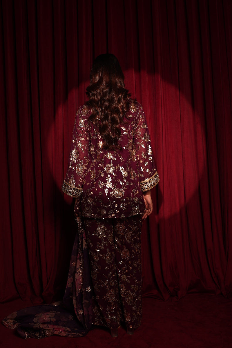 Tasuvure X MW  Zaira Zardosi Sharara Set - Maroon