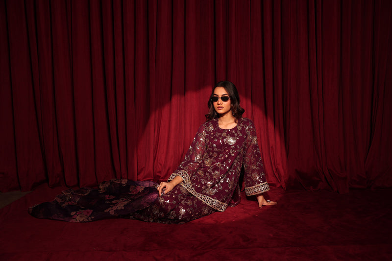 Tasuvure X MW  Zaira Zardosi Sharara Set - Maroon