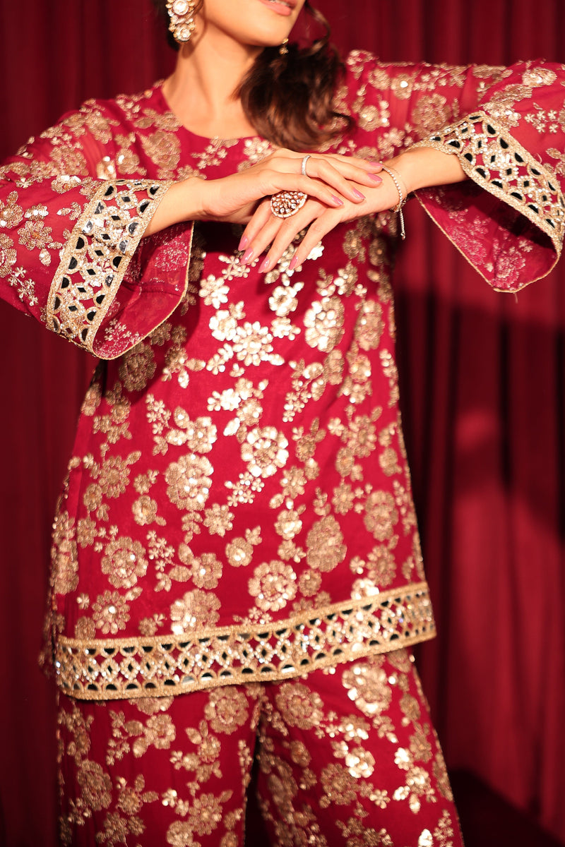 Tasuvure X MW  Zaira Zardosi Sharara Set - Red