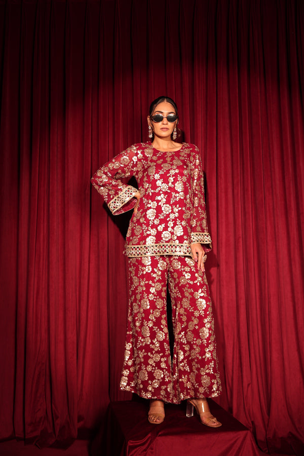 Tasuvure X MW  Zaira Zardosi Sharara Set - Red