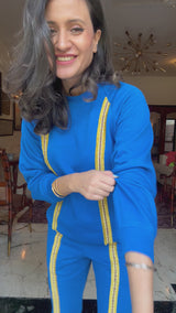 Cotton Knit Blue Fleece Sweatshirt Set