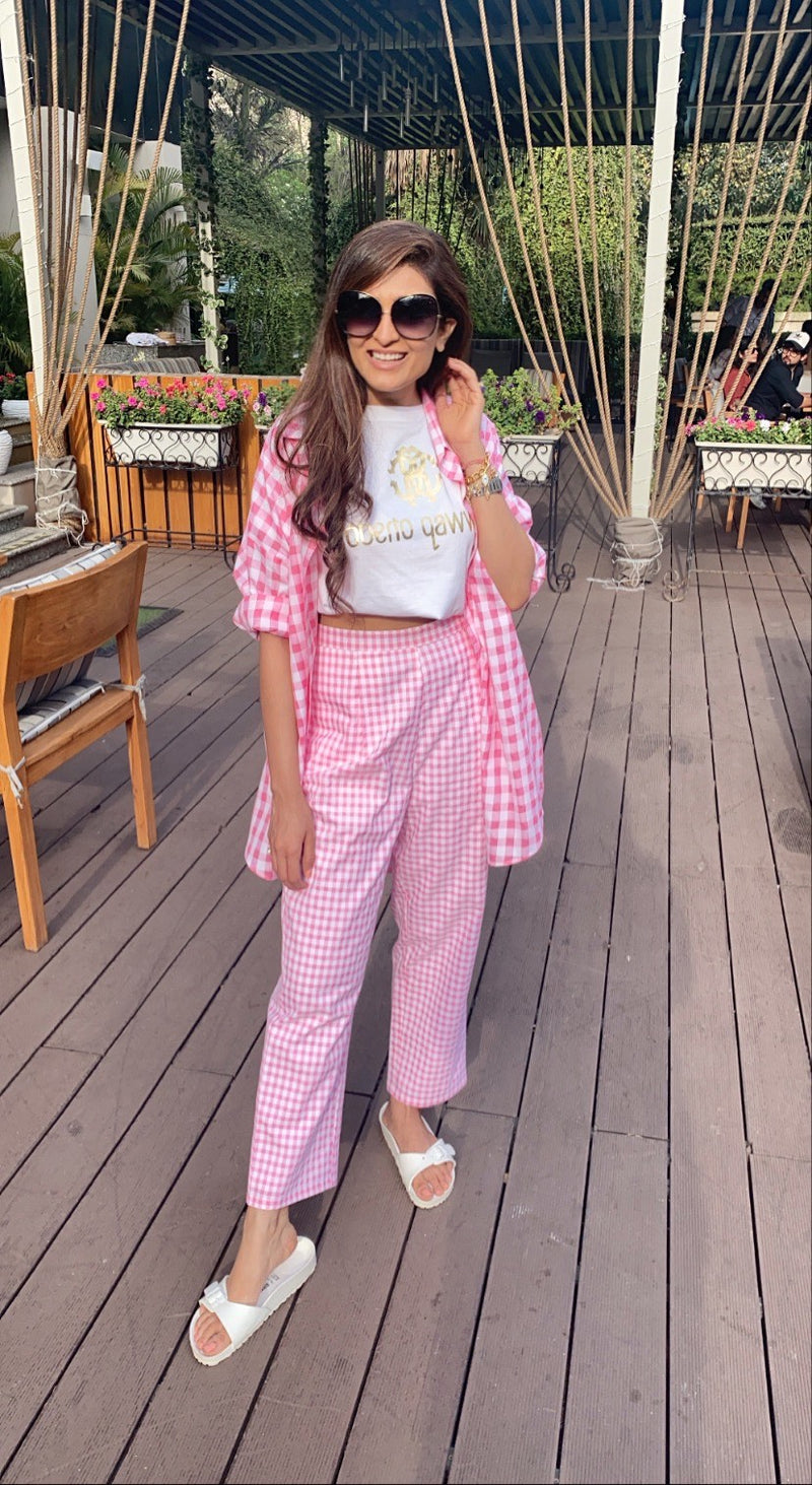Cotton pink check Coord set