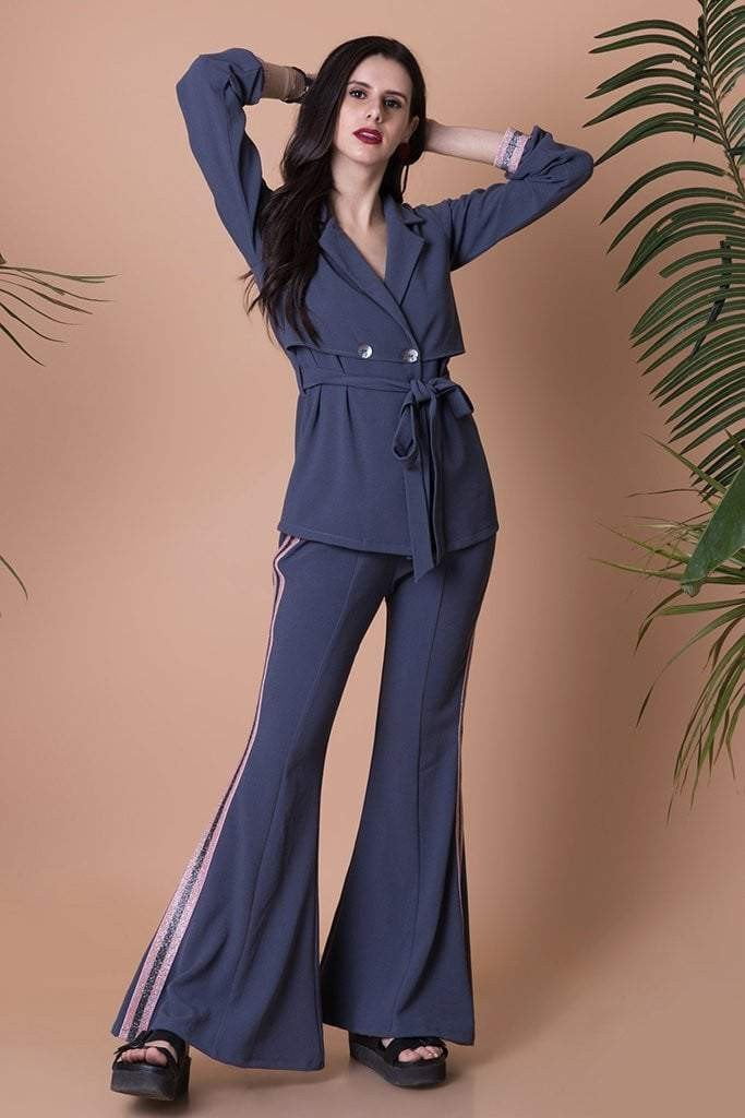 Buy Bell Bottom Pants Suit Set With Black Blazer Puffed Sleeve Online in  India  Etsy