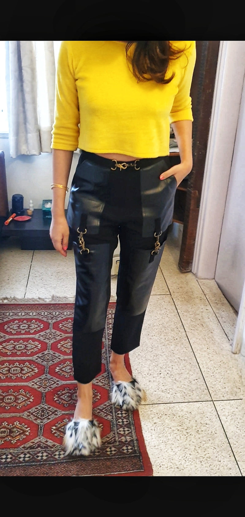 Black Pants with Leather Patch