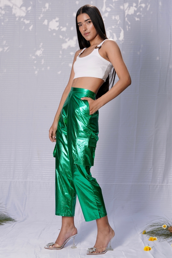 Metallic green foil pants