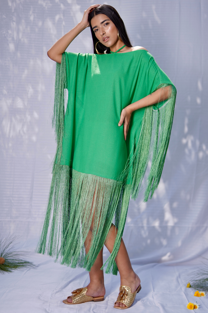Green fringe dress