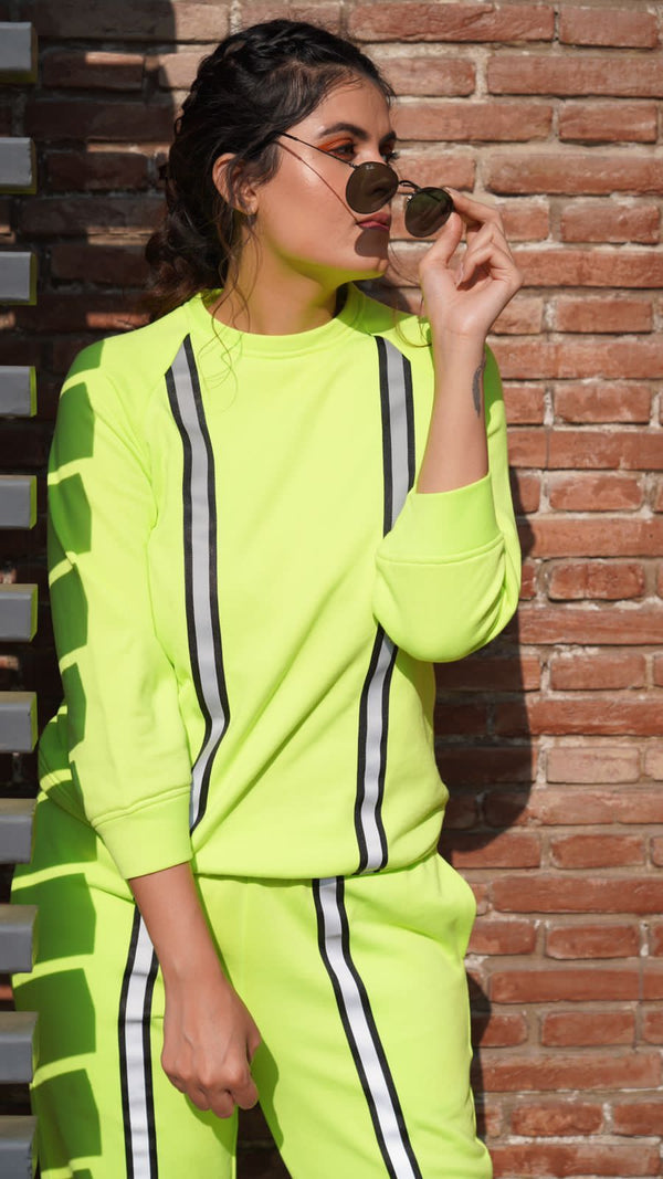 Cotton Knit Neon Fleece Sweatshirt Set