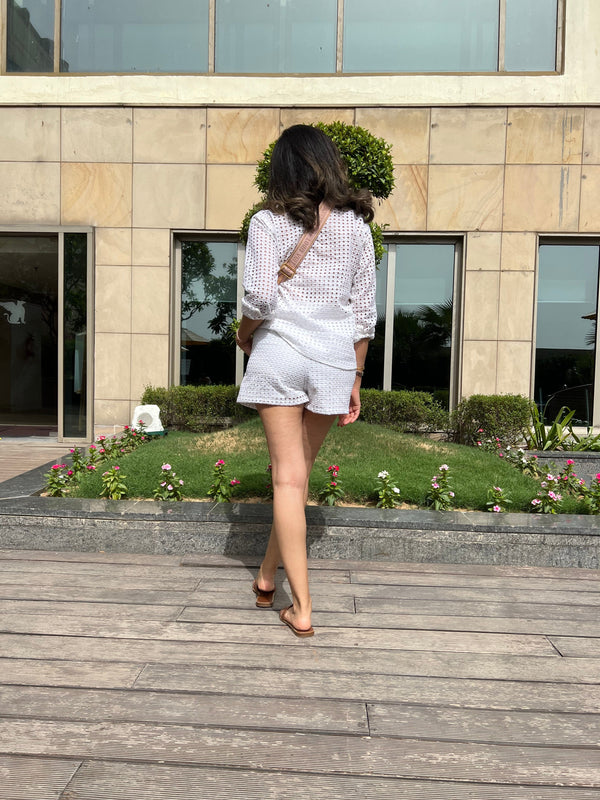 Mitaliwadhwa Cotton cut-work shorts set