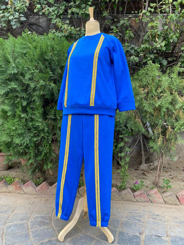 Mitaliwadhwa Cotton Knit Blue Fleece Sweatshirt Set