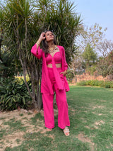 Mitaliwadhwa Hot Pink Linen 3pc Set