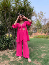 Mitaliwadhwa Hot Pink Linen 3pc Set