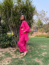 Mitaliwadhwa Hot Pink Linen 3pc Set
