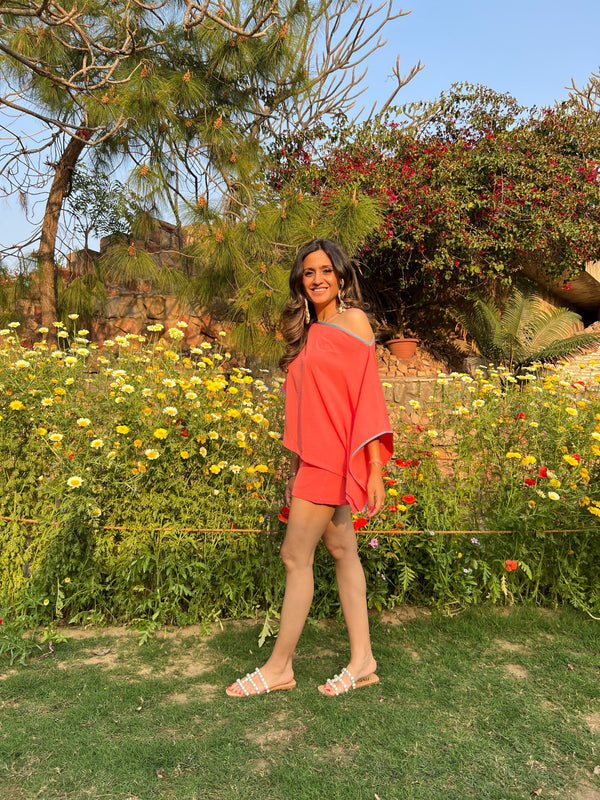 Mitaliwadhwa Peach kaftan & shorts set