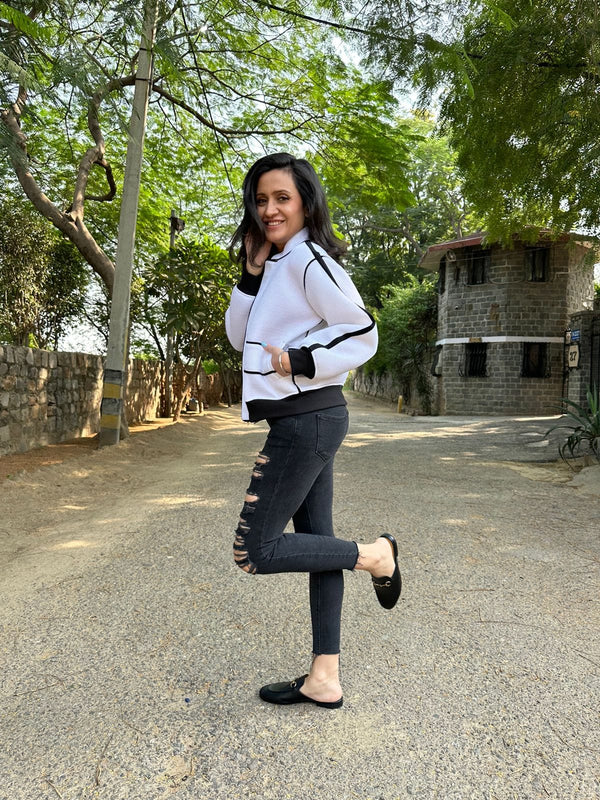 Mitaliwadhwa White Biker Jacket