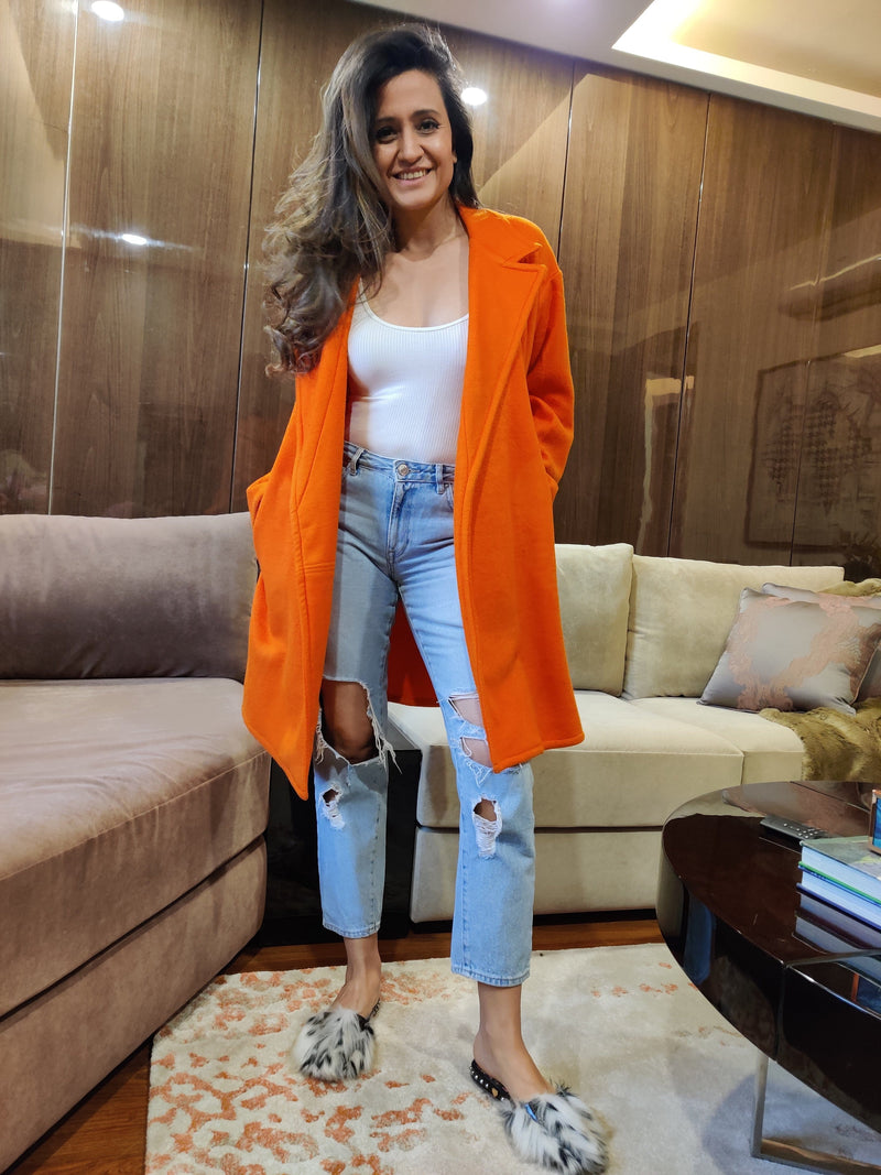 Mitaliwadhwa XS / ORANGE Blue and Pink fleece overcoat