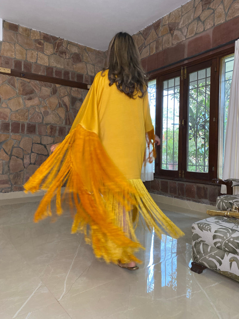 Mitaliwadhwa Yellow Frill Kaftan dress