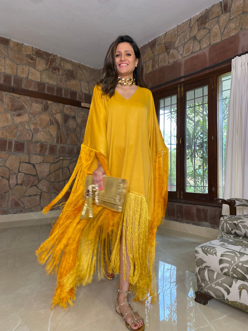 Mitaliwadhwa Yellow Frill Kaftan dress
